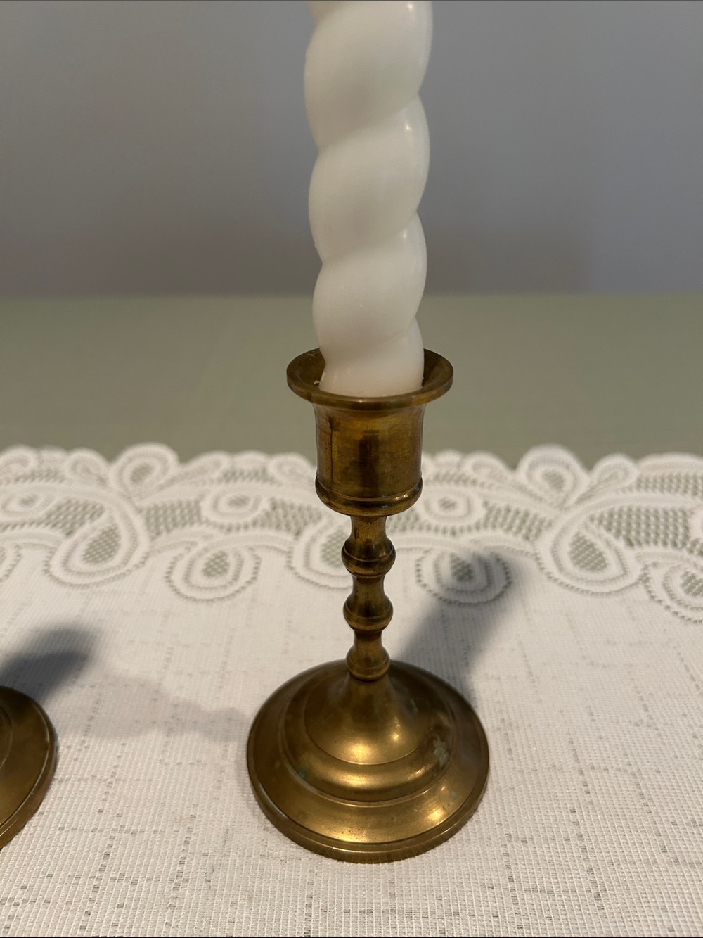 Set of 2 Brass Candle Holders with twisted taper candles. See pics for sizes - Picture 5 of 11
